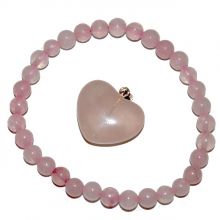 Rosenquarz Kugel-Armband und Herz-Anhänger im Set | hübsche Geschenk-Idee aus rosa Quarz | Edelstein Schmuckset