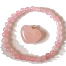 Rosenquarz Kugel-Armband und Herz-Anhänger im Set | hübsche Geschenk-Idee aus rosa Quarz | Edelstein Schmuckset