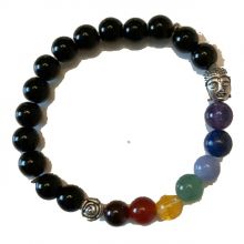 Kugelarmband Onyx | Chakra Farben | Buddha Kopf Ornament Armschmuck | auf Strechband