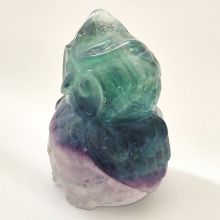 Eule Edelsteintier Figur aus Regenbogen Fluorit Steinfigur violett-grün schimmernd