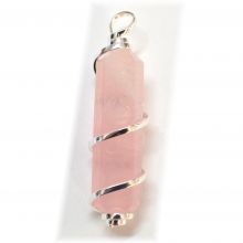 Rosenquarz Anhänger polierte Spitze, Kettenanhänger rosa Quarz, Spitze mit Spirale als Fassung
