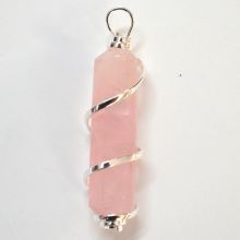 Rosenquarz Anhänger polierte Spitze, Kettenanhänger rosa Quarz, Spitze mit Spirale als Fassung