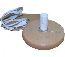 Holzsockel mit Klemme ca. 15 cm | für Leuchtschalen passende Fassung E14| weißes Kabel, große Schenkelfeder