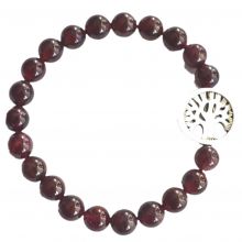 Granat Kugel Armband, mit Baum des Lebens Ornament, Granat Perlen auf Strechband