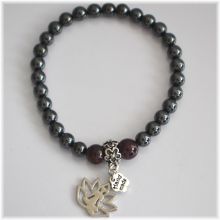 Hämatit Kugel Armband mit Charms Anhänger Lotusblüte