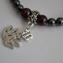 Hämatit Kugel Armband mit Charms Anhänger Lotusblüte