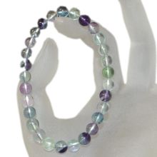 Fluorit Edelstein Kugel Armband | Regenbogen-Fluorit Perlen ca. 6 mm Durchmesser| Armschmuck für Damen, Herren, Jugendliche, auf Elastikband