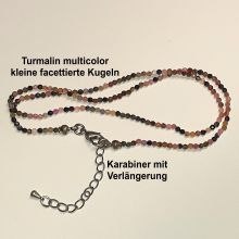 Turmalin multicolor Edelstein-Kette, Halskette feine facettierte Turmalin-Perlen, Steinkette mehrfarbig