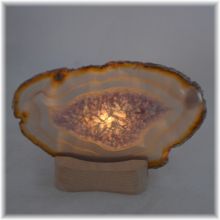 Achat-Scheibe exclusiv mit Holz-Teelichthalter zur Aufnahme einer Kerze und Beleuchtung der Achatscheibe, EX138