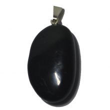 Turmalin Stein Anhänger | Schwarzer Turmalin/Schörl Edelstein| Trommelstein Kettenanhänger mit 925 Silber Öse