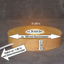 LED Leuchtsockel, warmes Licht| Holz Leucht Sockel mit 6 LED`s | zum beleuchten ihrer Dekoartikel, Edelstein Objekte | USB Stecker und mit Netzteil für die Steckdose