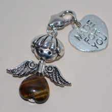 Tigerauge Herz Charms Anhänger | hangefertigt, individueller Geschenk-Tipp | Bettelarmband Anhänger mit Karabiner | veredle dein Armband