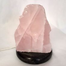 Rosenquarz Front polierte Stein Lampe, kleine Edelsteinlampe Hellrosa Kristall Edelstein-Leuchte mit Onyx Sockel dunkel