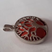 Jaspis Anhänger, Lebensbaum, Schmuck Hänger mit Symbolkraft, Baum des Lebens mit roter Jaspis Scheibe, Schlaufen Öse