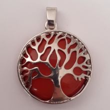 Jaspis Anhänger, Lebensbaum, Schmuck Hänger mit Symbolkraft, Baum des Lebens mit roter Jaspis Scheibe, Schlaufen Öse