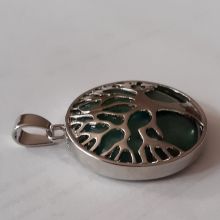 Aventurin Anhänger, Lebensbaum, Schmuck Hänger mit Symbolkraft, Baum des Lebens mit grüner Quarz Scheibe, Schlaufen Öse