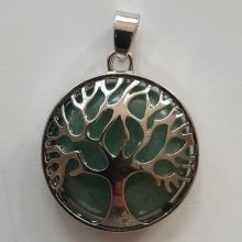 Aventurin Anhänger, Lebensbaum, Schmuck Hänger mit Symbolkraft, Baum des Lebens mit grüner Quarz Scheibe, Schlaufen Öse
