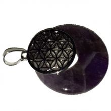 Anhänger Blume des Lebens mit Amethyst Scheibe | Kettenanhänger |violetter Edelstein für Halskette | Reiki Amulette Kreis Schmuckanhänger für Damen und Herren