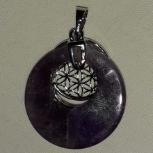 Anhänger Blume des Lebens mit Amethyst Scheibe | Kettenanhänger |violetter Edelstein für Halskette | Reiki Amulette Kreis Schmuckanhänger für Damen und Herren