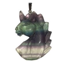 Regenbogen-Fluorit Unicorn/Einhorn Ketten-Anhänger | Schöner Edelstein-Schmuck für Damen und Mädchen | Heilstein-Schmuck mit echter Silber-Öse | Perfektes Geschenk für Ihre Liebsten