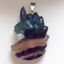 Einhorn/Unicorn Regenbogen-Fluorit Edelstein-Ketten-Anhänger | Schöner Schmuckanhänger mit echter beweglicher 925 Silberschlaufe | Dekorativer Halsschmuck für Damen und Mädchen |Fluorit Heilstein perfektes Geschenk für Ihre Liebsten und sich selbst