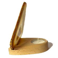 Achat-Scheiben beleuchtet | Holzständer für eine Kerze zur Beleuchtung von Achatscheiben | Sockel zum Aufstellen für Achat Stein-Scheiben | Achat Kerzenständer Licht