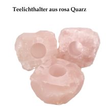 Rosenquarz Stein Teelichthalter, Echter roher Naturstein Brocke, Edelstein Teelicht rosa Quarz, Kerzen-Halter, hübsches Stimmungslicht
