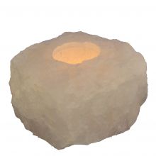 Bergkristall Stein Kerzenhalter | Sehr dekorativer Kristall Teelichthalter aus einem rohen Bergkristall Brocken | Entspannung pur beim Kerzenlicht
