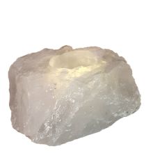 Bergkristall Stein Kerzenhalter, Entspannung beim flackern einer Teelichtkerze im echten Bergkristall Rohstein