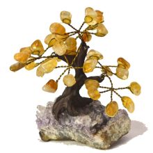 Citrin Edelstein Baum | hübscher Edelstein Citrinbaum stehend auf Amethyst Base| Höhe ca. 11-12 cm | Handarbeit zur Dekoration | dekorativer Edelsteinbaum