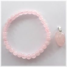Rosenquarz Schmuck-Set, Steinschmuck Kugel Armband und Anhänger mit Öse, Edelstein-Kristall Schmuck