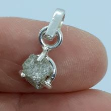 Roh-Diamant Schmuck Anhänger Silber, echter Diamant Stein Kettenanhänger kaufen, Naturdiamant Rohstein mit Silber fassung