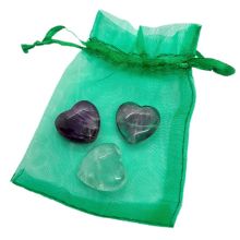 Herz-Set Fluorit | 3 Edelstein Herz Handschmeichler | drei Fluorite als Glücksbringer oder Geschenk, zur Dekoration