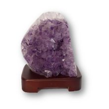 Amethyst Lampe-poliert, Edelsteinlampe Natur belassen, kleine Amethyst-Kristall Leuchte mit Holzsockel, N130