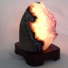 Amethyst Lampe-poliert, Edelsteinlampe Natur belassen, kleine Amethyst-Kristall Leuchte mit Holzsockel, N130