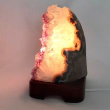 Amethyst Lampe-poliert, Edelsteinlampe Natur belassen, kleine Amethyst-Kristall Leuchte mit Holzsockel, N130