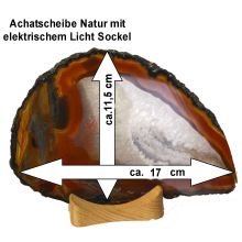 Achat-Scheibe Natur mit elektrischem Holz-Scheibenhalter zur Beleuchtung der Achatscheibe von hinten N267