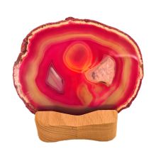 Achat-Scheibe rosa mit Teelichthalter Holz, Achatscheibe beleuchtet mit einer Teelichtkerze , R102