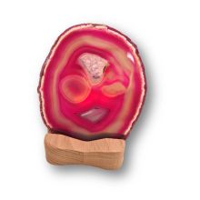 Achatscheibe rosa gefärbt mit Teelichthalter aus Holz