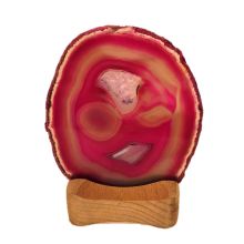 Achat-Scheibe rosa mit Teelichthalter Holz, Achatscheibe beleuchtet mit einer Teelichtkerze , R102