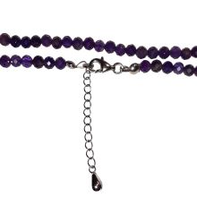 Amethyst facettierte Kugeln-Perlen Kette | Halskette mit Karabiner Verschluss-Verlängerungskettchen | Edelstein Kette violett