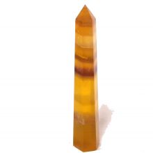 Regenbogen Fluorit Standspitze| Edelstein-Spitze aus Fluorit gelb | Therapiestein Regenbogen-Fluorit | größere Heilsteinspitze gelb-violett gemasert | N277