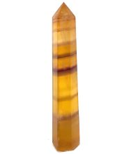 Regenbogen Fluorit Standspitze| Edelstein-Spitze aus Fluorit gelb | Therapiestein Regenbogen-Fluorit | größere Heilsteinspitze gelb-violett gemasert | N277
