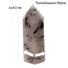 Turmalinquarz Standspitze | Edelstein Quarz Kristall-Spitze mit schwarzen Turmalin/Schörl | echter Naturstein, Deko-Objekt, Energiestein |N72