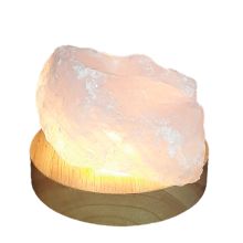 Rosenquarz Brocken beleuchtet mit LED-Holzsockel | Naturstein Edelstein Leuchte klein | vielseitige Verwendung, individuelle Lampe