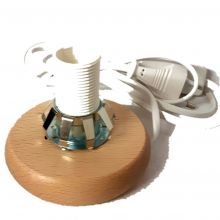 Holzsockel mit Feder | Durchmesser ca.12 cm, für Lampen | Fassung E14 | Edelstein-Lampen-Sockel
