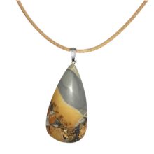 Anhänger Maligano Jaspis Edelstein | Naturstein Schmuckanhänger mit sehr schöner Maserung | mit einer Stoffband-Kette | Anhänger mit Schlaufen Öse aus 925 Silber