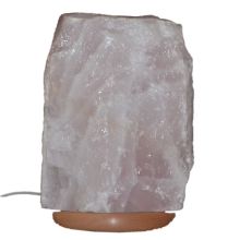 Echte Rosenquarz Stein Lampe groß kaufen | Edelsteinlampe | Hellrosa Kristall Edelstein-Leuchte für Ihre Wohn- und Schlafräume mit hellem Holz Sockel| 8-9 kg