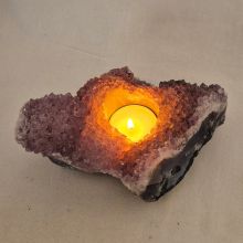 Amethyst Stein Teelicht, echtes Naturstein Amethyst Drusen-Stück als Teelichthalter, N999