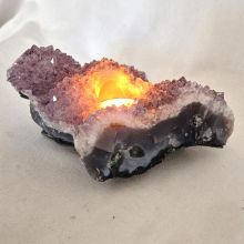 Amethyst Stein Teelicht,  echtes Naturstein Amethyst Drusen-Stück als Teelichthalter, N700